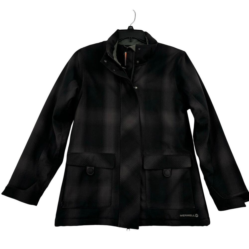 Merrell Jacket Womens Size M Black Plaid Opti Shell Opti Warm Insulated‎ NO HOOD
